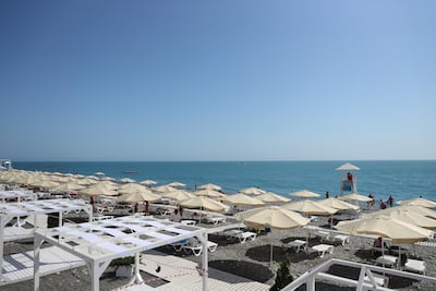 Luxury resorts line the pebble beach not far from the Olympic Village and site of the Russian Grand Prix.