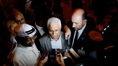 George Sabra, chairman of the SNC, centre, said ‘what we can describe as an economic Marshall Plan for Syria cannot be delayed until the current regime fully collapses’. Jake Badger for The National