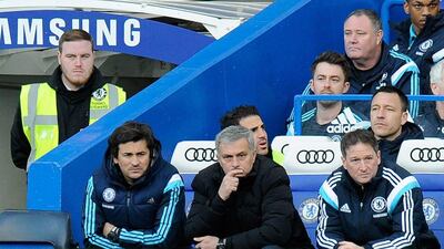 Chelsea manager Jose Mourinho observes his side during their 4-2 FA Cup fourth round loss to Bradford City on Saturday. Facundo Arrizabalaga / EPA / January 24, 2015