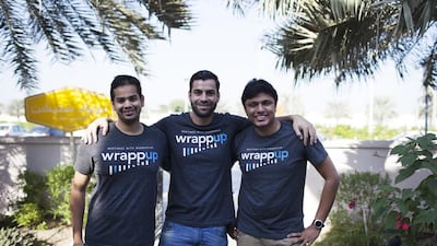 From left: Wrappup co-founders Ayosh Chordia, Rami Salman and Rishav Jalan say finding people with both the know-how and the mindset to become part of the start-up has been a struggle. Anna Nielsen for The National