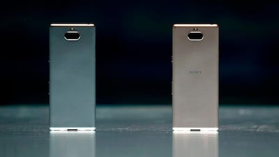 Sony Xperia 10 smartphones are displayed at the Mobile World Congress. AFP