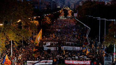More than 750,000 protesters descended onto the streets of Barcelona on Saturday demanding the release of jailed separatist leaders. AFP