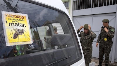 Army personnel prepare for a clean up operation against the Aedes aegypti mosquito in Sao Paulo, which is being served by Emirates. Andre Penner / AP Photo