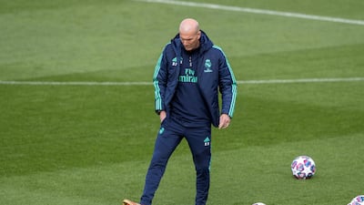 Real Madrid coach Zinedine Zidane leads his team's training session. EPA