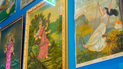 Raja Ravi Varma's lithographs at Louvre Abu Dhabi's Bollywood Superstars exhibition. Victor Besa / The National