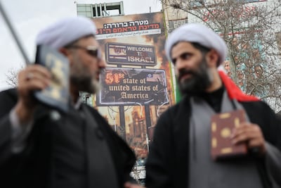 A demonstration against US and Israeli strikes on Iran, in Tehran on Saturday. Reuters