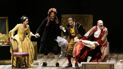 The dress rehearsal of The Barber of Seville at the newly opened Dubai Opera in Downtown Dubai. Pawan Singh / The National