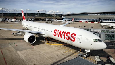 Swiss International Airlines' Boeing 777 parked on the tarmac at the Zurich Airport in Zurich. AFP