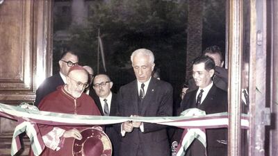 Yusuf Beidas (R) at the opening of the Intra Bank branch in Rome in the early 1960s.