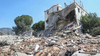 A building destroyed by an Israeli air strike in the southern Lebanese village of Arabsalim. AFP