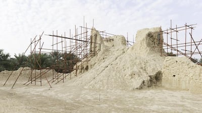 Although it is now largely a ruin, the Bait bin Hadi still rises above the Hili Oasis, which would have been watered using traditional falaj irrigation. The system is believed to have originated in the Arabian Peninsula about 3,000 years ago at a time when the system helped to transform the lives of communities living in areas with limited rainfall by making water easier to obtain. Christopher Pike / The National