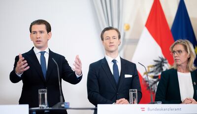 Austrian Chancellor Sebastian Kurz, left, presented the climate plan with fellow ministers on Sunday. Reuters