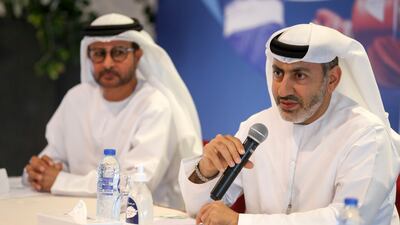 From left, Abdullah Al Zaabi, Board Member of UAE Boxing Federation, and Anas Al Otaiba, President of UAE Boxing and Asian Boxing Federation at the press conference to announce the upcoming Asian Youth Championship in Dubai.
