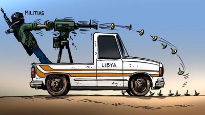 While cartoonist Shadi Ghanim is on leave, The National is publishing a selection of his best work. This cartoon, originally published on October 13 last year, refers to the activities of militias in Libya.