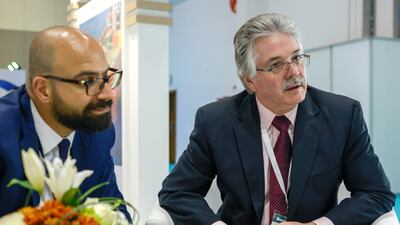 Right, Grant Wattman, president and chief executive, Agility Project Logistics and Mohammed Jaber, chief operating officer and regional director for project logistics discuss outlook for logistics business. Khushnum Bhandari/ The National