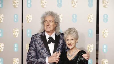 Brian May and wife Anita Dobson at the 2019 Bafta Awards ceremony at the Royal Albert Hall in London, on February 10, 2019. AFP