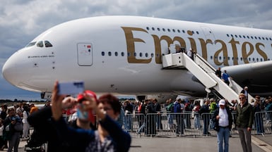 An Emirates Airbus A380-800 at the ILA Berlin Air Show 2026 in Schoenefeld, Germany. EPA