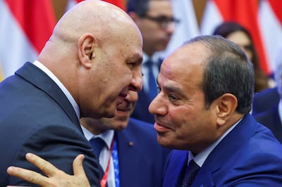 Lebanese President Joseph Aoun, left, with his Egyptian counterpart Abdel Fattah El Sisi. Cairo is against Iran’s sponsorship of militant groups such as Hezbollah in Lebanon. Reuters