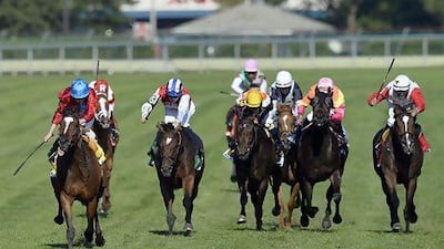 Jockey Ryan Moore and Dank, left, won the Beverly D Stakes last week at Arlington Park after being administered with Lasix.