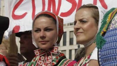 Ethnic Sorbs take to the Berlkin streets in May. The banner reads 'No language, no culture, no job, nothing: our fate'.