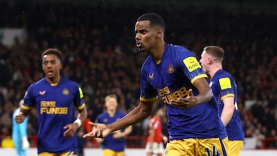 Newcastle United's Alexander Isak celebrates scoring against Nottinham Forest in their Premier League win at the City Ground on March 17, 2023. Reuters