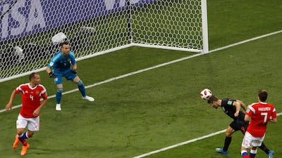 Croatia's Andrej Kramaric scores his side's first goal, making it 1-1. Alexander Zemlianichenko/AP Photo