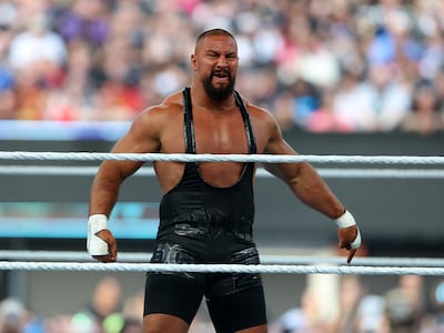 Bron Breakker will face Seth Rollins in a Steel Cage match at WWE Night of Champions. Getty Images