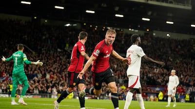 Rasmus Hojlund after scoring his side's opening goal against Galatasaray. AP