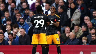 Crysencio Summerville celebrates after putting Leeds ahead at Tottenham Hotspur Stadium. Getty