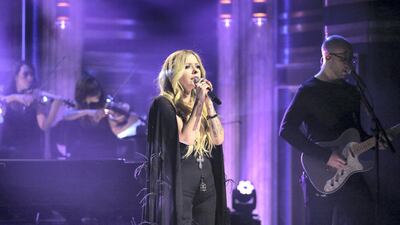 THE TONIGHT SHOW STARRING JIMMY FALLON -- Episode 1015 -- Pictured: Musical guest Avril Lavigne performs on February 13, 2019 -- (Photo by: Andrew Lipovsky/NBC/NBCU Photo Bank via Getty Images)