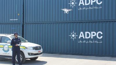 A drone takes off on its first trial at Zayed Port. Courtesy ADPC