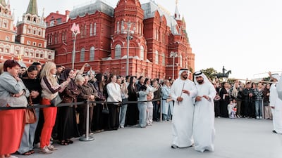 Emirati performers showcase traditional culture at the Discover Abu Dhabi Festival in Moscow’s Manezhnaya Square. Photo: National Media Authority