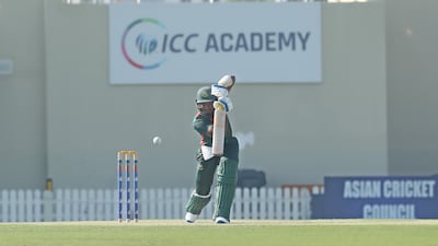 Ashiqur Rahaman Shibli of Bangladesh plays a shot on his way to top scoring with 71 against the UAE.