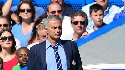 Chelsea manager Jose Mourinho stands on the sidelines during his side's Premier League match against Leicester City on Saturday. Carl Court / AFP / August 23, 2014