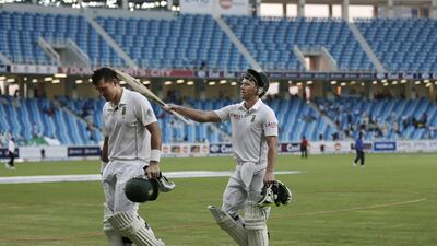 With a massive partnership in Dubai, Graeme Smith, left, and AB de Villiers, right, proved again why both these batsmen are such integral parts of South Africa’s success in Test cricket over half a decade. Hassan Ammar / AP Photo