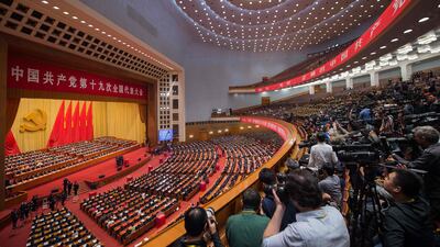 Delegates attending the closing of the 19th Communist Party Congress at the Great Hall of the People in Beijing. Nicolas Asfouri/ AFP