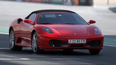 One of the Ferraris during a track day when members of Ferrari Owners Club gathered at Dubai Autodrome. Pawan Singh / The National