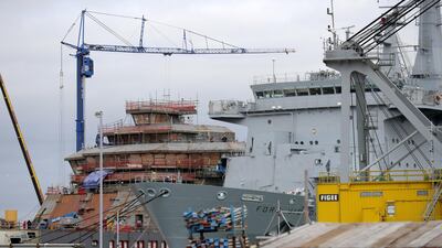 RFA Fort Victoria undergoes maintenance in Merseyside. Getty Images