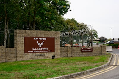The main gate of RAF Fairford where police declared a major incident. Getty Images