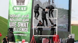 Members of the Abu Dhabi Police women’s team taking part in the UAE Swat Challenge in 2024. Pawan Singh / The National