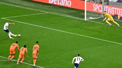 Harry Kane scores a penalty to make it 1-1. AFP