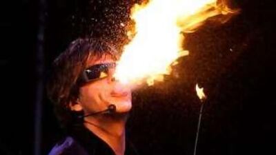 Shahrukh Khan performing during the 'Temptation Reloaded 2008' concert at Dubai Festival City Arena.