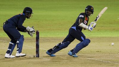 Sri Lanka's Minod Bhanuka plays a shot during the second T20.