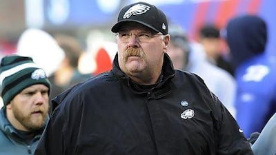 Philadelphia Eagles head coach Andy Reid walks on the field before an NFL football game against the New York Giants, Sunday, Dec. 30, 2012, in East Rutherford, N.J. (AP Photo/Bill Kostroun) *** Local Caption *** Eagles Giants Football.JPEG-01d68.jpg