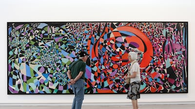 Artwork by Fahrelnissa Zeid on display at Sharjah Biennial 12. Pawan Singh / The National