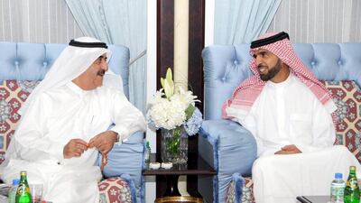 Sheikh Saud bin Rashid Al Mu’alla also received the greetings from Sheikhs, citizens, members of Arab, Islamic and foreign communities in the UAE and heads of departments.