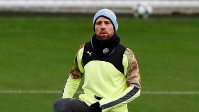 Manchester City's Nicolas Otamendi during training before the match against Shakhtar. Reuters