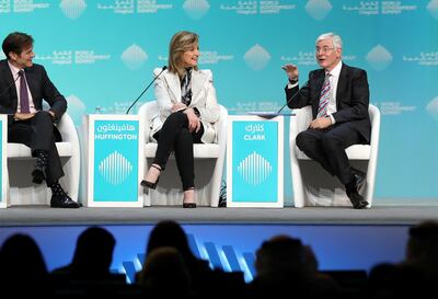 Arianna Huffington and Prof David Clark speak about mental health. Chris Whiteoak / The National