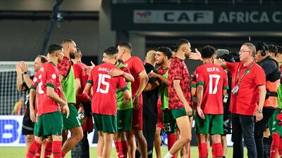 Morocco players celebrate after winning their Africa Cup of Nations match against Tanzania. AFP