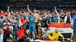 Iraqi players celebrate at the end of the 2026 FIFA World Cup playoff soccer match between Iraq and Bolivia in Guadalupe, Mexico, 31 March 2026. EPA / MIGUEL SIERRA